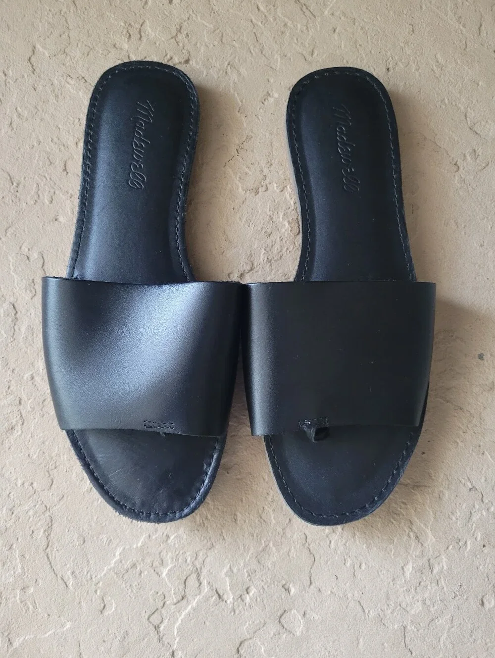 Madewell Boardwalk Post Slide Women's Black Leather Sandals Size US 7.5